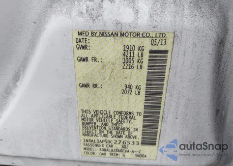2013 Nissan Altima 2.5 Sv from USA, damaged, VIN 1N4AL3AP5DC276533